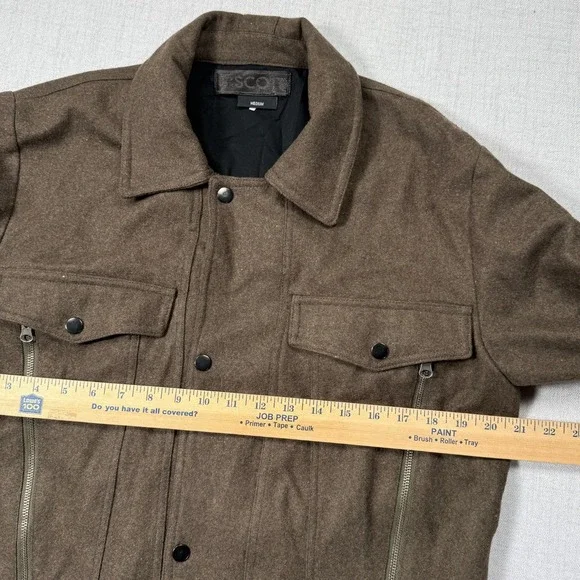 B. Scott Jacket Wool Blend Utility Style Brown Zip Front Streetwear Size M